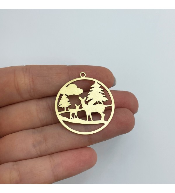 Raw Brass Christmas Charm, Reindeer Christmas Tree Charm, Brass Jewelry Making Supplies, Laser Cut Brass Charms, Brass Pendants RW-1617