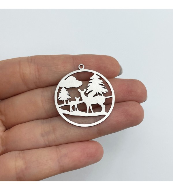 Stainless Steel Christmas Charm, Reindeer Christmas Tree Charm, Steel Jewelry Making Supplies, Laser Cut Brass Charms Pendants STL-3617