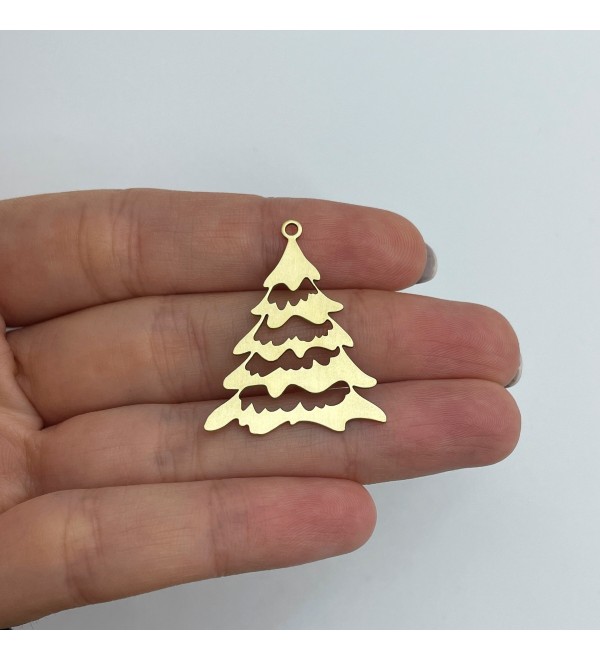 Raw Brass Christmas Tree Charm, Tree Pendant, Brass Christmas Charms, Brass Charms for Jewelry Making, Jewelry Supplies RW-1620