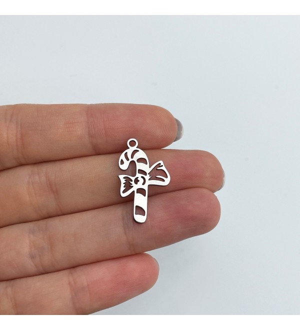 Stainless Steel Candy Cane Charm, Christmas Charms, Christmas Candy Charms for Jewelry Making, Winter Charms, Holiday Charms STL-3621