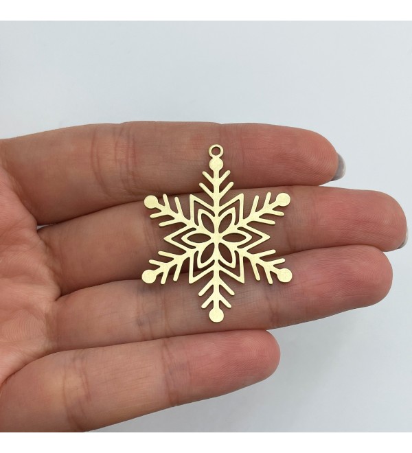 Raw Brass Snowflake Charm, Snowflake Pendant, Winter Charms, Christmas Charms, DIY Charms, Laser Cut Brass Jewelry Supplies RW-1622