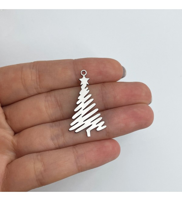 Stainless Steel Christmas Tree Charm, Tree Pendant, Christmas Charms, Steel Charms for Jewelry Making, Steel Earring Charms STL-3628