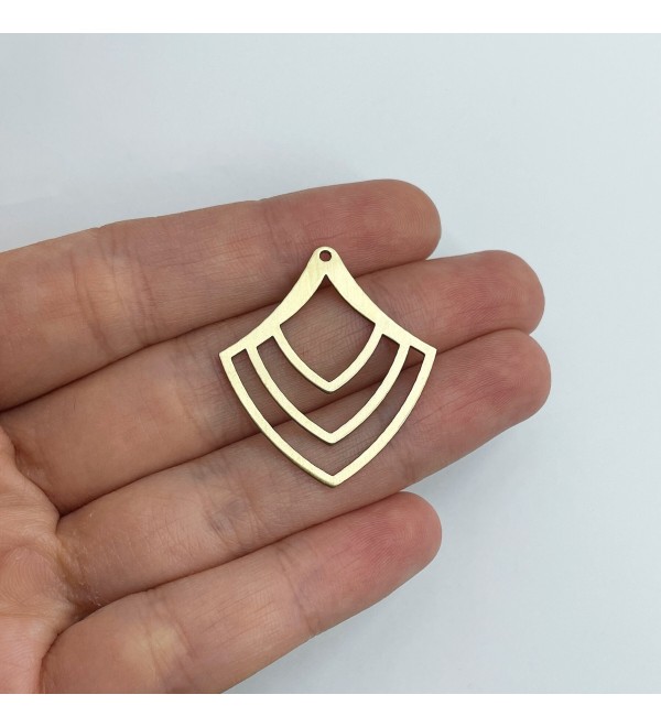 Raw Brass Fan Shaped Charm, Geometric Earring Charm, Brass Dangle Pendant, Earring Connector, Laser Cut Jewelry Supplies RW-1592