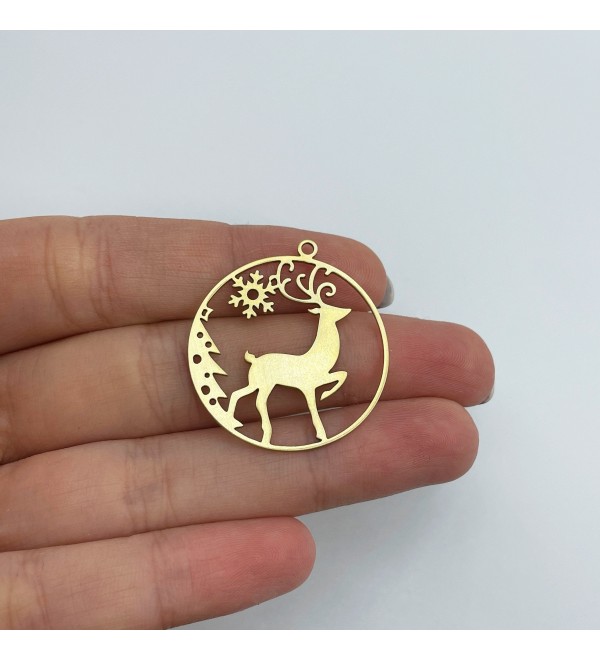 Raw Brass Reindeer Charm, Christmas Charms, Snowflake Charm, Holiday Charms, Winter Charms, Laser Cut Jewelry Making Supplies RW-1611