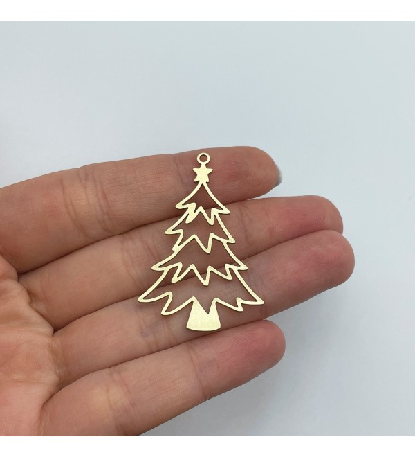 Raw Brass Christmas Tree Charm, Pine Tree Charm, Brass Christmas Charms, Earring Charms, Laser Cut Jewelry Making Supplies RW-1612