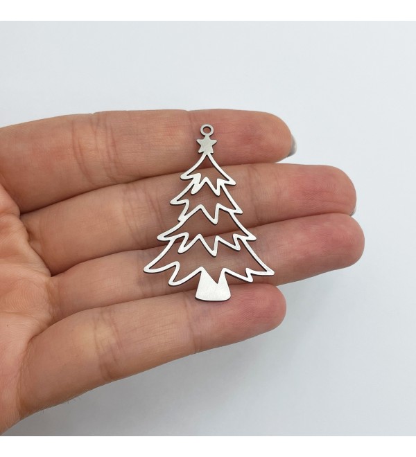 Stainless Steel Christmas Tree Charm, Pine Tree Charm, Christmas Charms, Earring Charms, Laser Cut Jewelry Making Supplies STL-3612