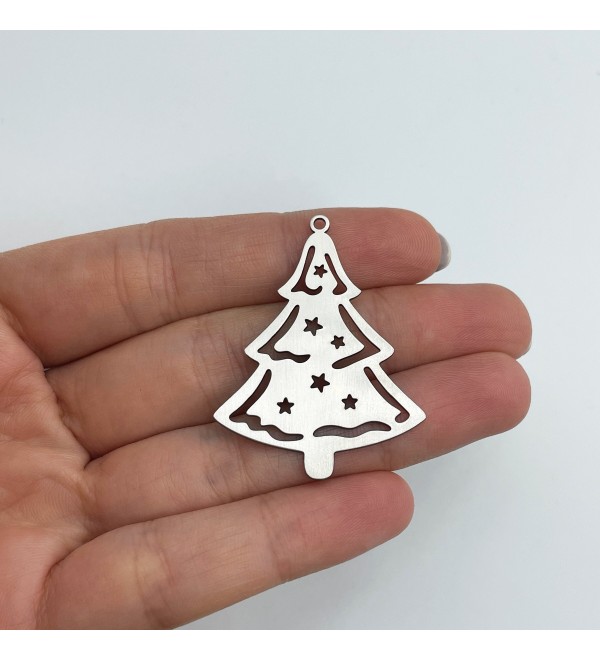 Stainless Steel Christmas Tree Charm, Christmas Tree Pendant, Winter Charms, Holiday Charms, Laser Cut Jewelry Making Supplies STL-3618