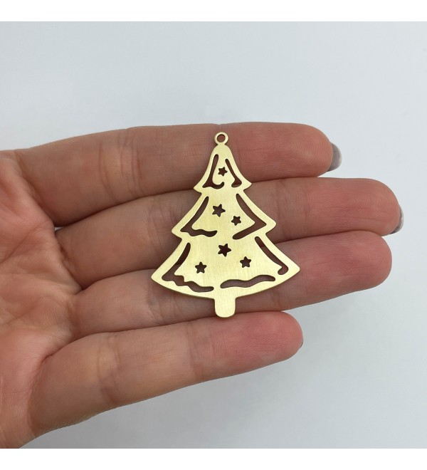 Raw Brass Christmas Tree Charm, Christmas Tree Pendant, Winter Charms, Holiday Charms, Laser Cut Jewelry Making Supplies RW-1618