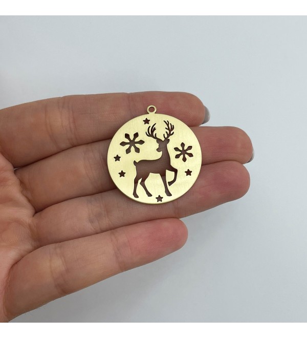 Raw Brass Reindeer Charm, Deer Charm, Snowflake Charm, Christmas Charms, Brass Earring Charms, Winter Charms, Jewelry Supplies RW-1623