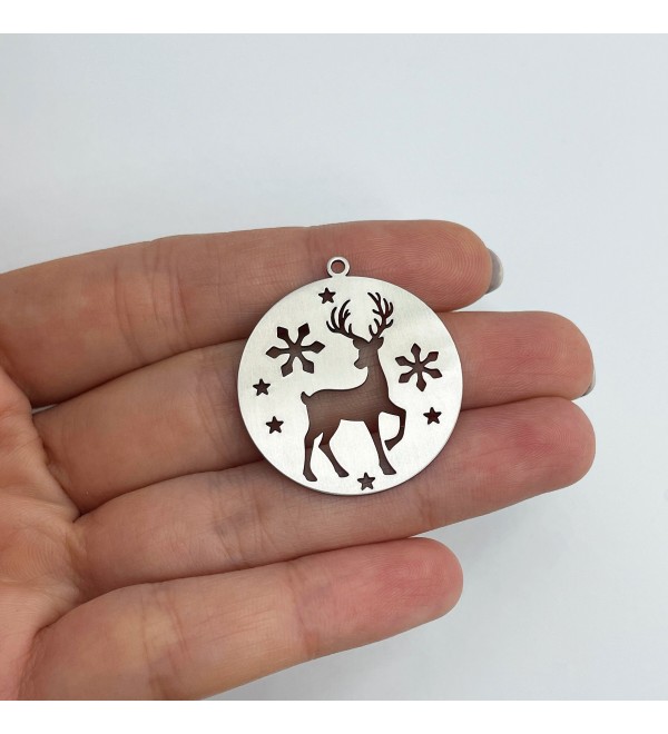 Stainless Steel Reindeer Charm, Deer Charm, Snowflake Charm, Christmas Charms, Holiday Charms, Winter Charms, Jewelry Supplies STL-3623