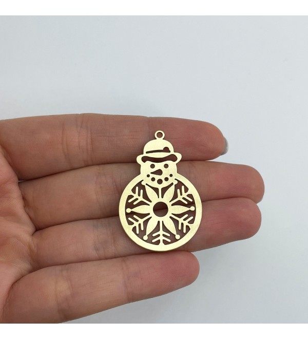 Raw Brass Snowman Charm, Snowflake Charm, Christmas Charms, Snowman Pendant, Winter Charms, Brass Earring Charms Findings RW-1627