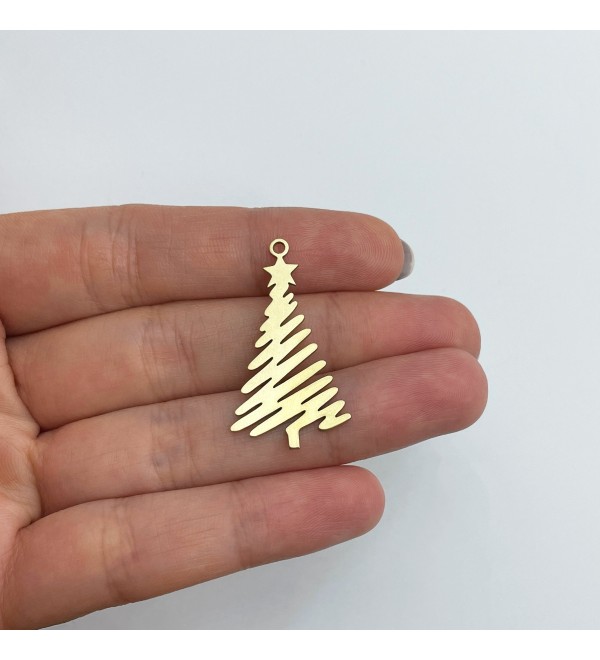 Raw Brass Christmas Tree Charm, Tree Charm, Brass Pendant, Brass Christmas Charms, Earring Charms, Laser Cut Jewelry Supplies RW-1628