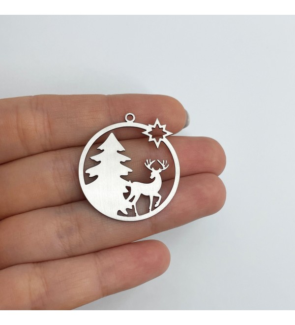 Stainless Steel Reindeer Charm, Reindeer Christmas Tree Charm, Steel Earring Charms, Christmas Charms, Jewelry Supplies STL-3629