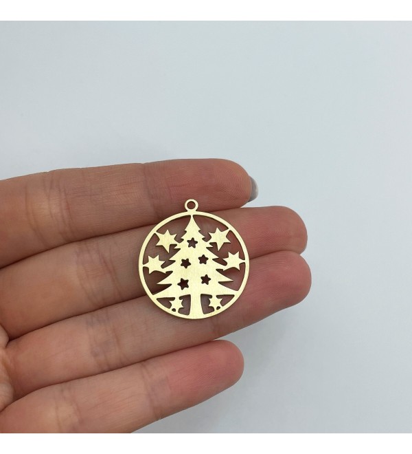 Raw Brass Christmas Tree Charm, Tree Pendant, Brass Christmas Charms, Brass Charms for Jewelry Making, Earring Charms Findings RW-1624