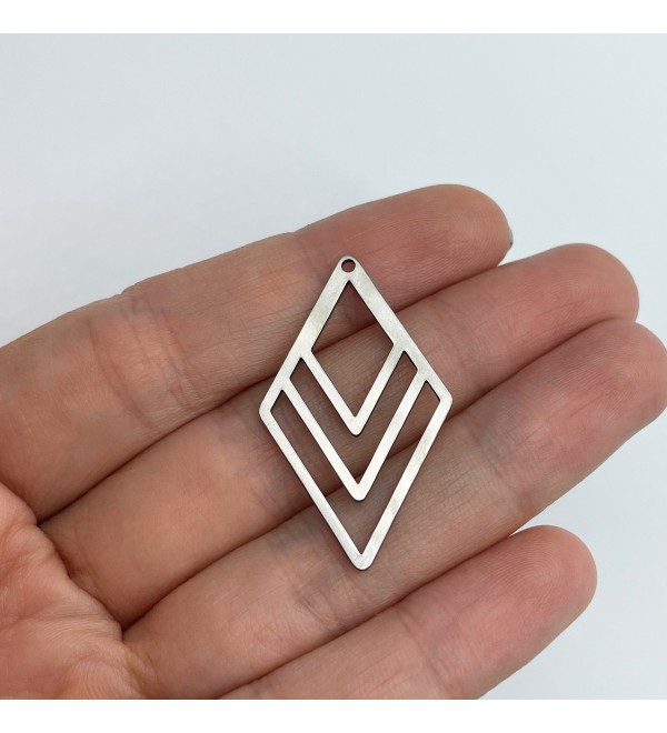 Stainless Steel Rhombus Charm, Geometric Earring Charm, Rhombus Steel Dangle Pendant, Earring Connector, Laser Cut Charms STL-3597