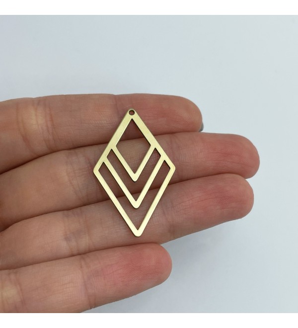 Raw Brass Rhombus Charm, Geometric Earring Charm, Rhombus Brass Dangle Pendant, Earring Connector, Laser Cut Brass Earrings RW-1597