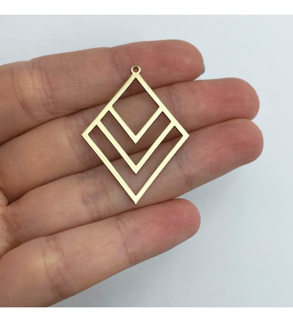 Raw Brass Earring Charm, Geometric Earring Charm, Rhombus Brass Dangle Pendant, Earring Connector, Laser Cut Brass Earrings RW-1593