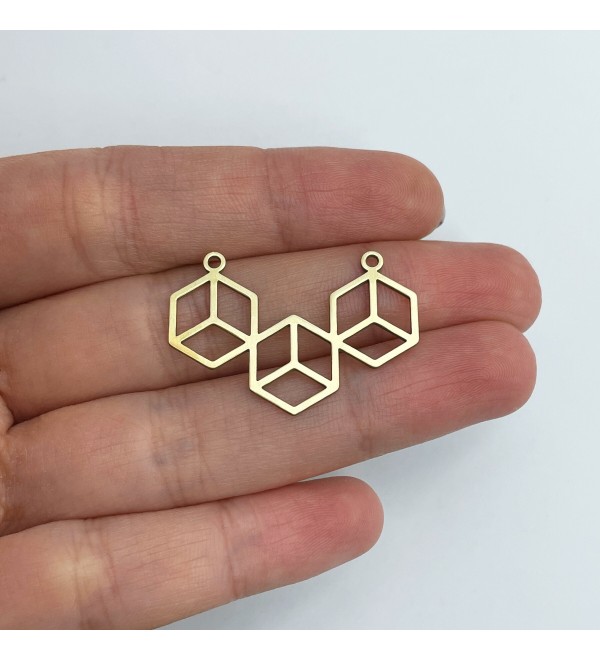 Raw Brass Necklace Charm, Brass Cube Charm, Cubic Charm, Brass Earring Charm, Geometric Charm Laser Cut Jewelry Making Supplies RW-1595