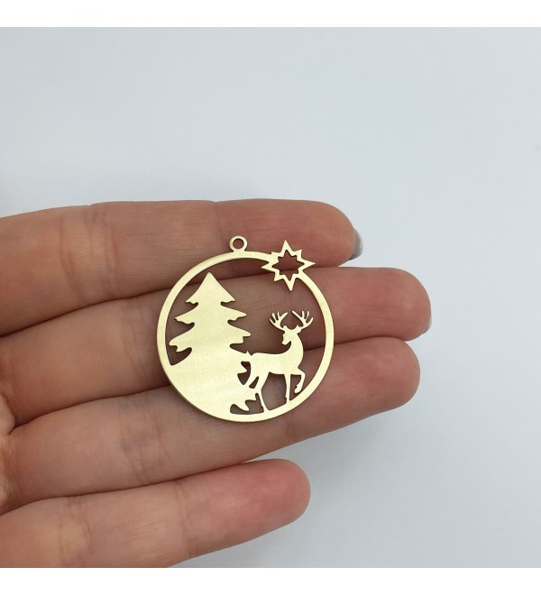 Raw Brass Reindeer Charm, Christmas Charms, Snowflake Charm, Holiday Charms, Winter Charms, Laser Cut Jewelry Making Supplies RW-1629