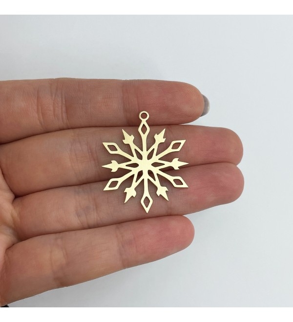 Raw Brass Snowflake Charm, Snowflake Pendant, Winter Charms, Christmas Charms, DIY Charms, Laser Cut Brass Jewelry Supplies RW-1631