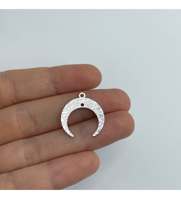 Hammered Stainless Steel Crescent Moon Connector Charm, 2 Hole Crescent Moon Geometric Earring Connector, Jewelry Supplies HS-3110