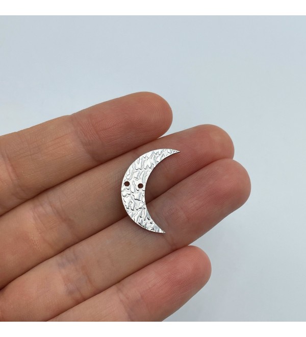 Hammered Stainless Steel Crescent Moon Charm, Steel Moon Connector, Moon Earring Charm, Laser Cut Jewelry Making Supplies HS-3022