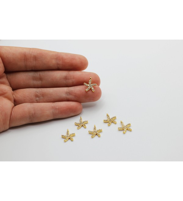 24k Shiny Gold Star Charm, CZ Micro Pave Star Charm, Zirconia Charms, Necklace Charms, Star Earrings, Gold Plated Findings CZ-1012