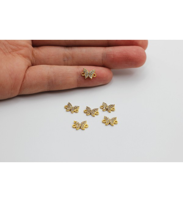 24K Shiny Gold Butterfly Charm, CZ Micro Pave Butterfly Beads, Zirconia Beads, Pave Beads, Gold Plated Jewelry Supplies CZ-1027