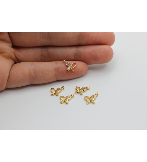 24K Shiny Gold Butterfly Charm, CZ Micro Pave Butterfly Beads, Zirconia Beads, Gold Plated Pave Beads, CZ Necklace Charms CZ-1031