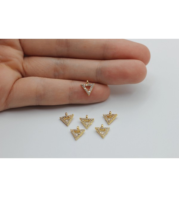 24k Gold Triangle Charm, CZ Micro Pave Triangle Charm, CZ Pave Bracelet Charms, Gold Tiny Triangle Charm, Jewelry Supplies CZ-1034