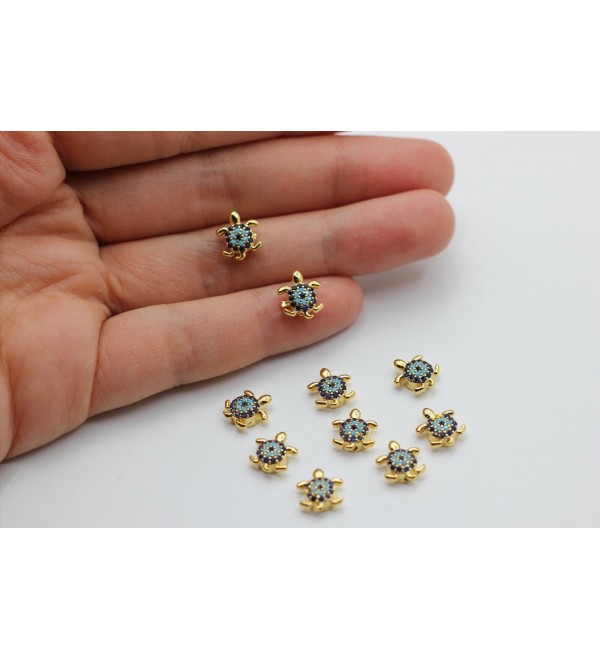 24K Shiny Gold Plated CZ Micro Pave Turtle Charm, Pave Turtle Beads, Cubic Zirconia Turtle Bracelet Charms, Jewelry Supplies CZ-1045