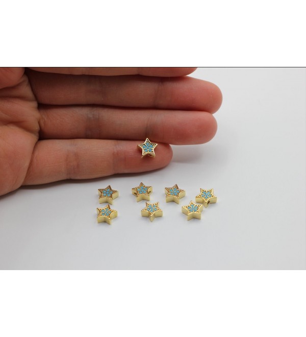 24K Shiny Gold Plated Star Charm, CZ Micro Pave Star Beads, CZ Pave Star Charms, Cubic Zirconia Bracelet Charms Jewelry Supplies CZ-1051