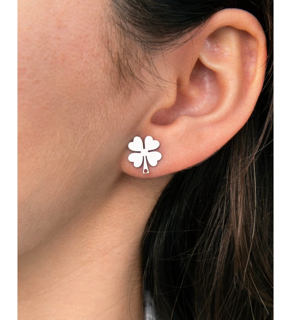 1 Pair Stainless Steel Clover Stud Earrings, Four Leaf Clover Studs, Flower Studs, Steel Stud Earrings, Jewelry Making Supplies STL-3659