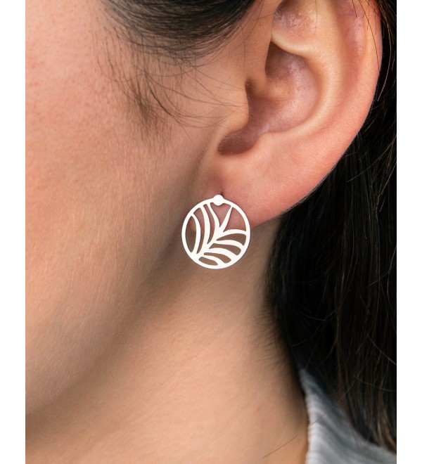 1 Pair Stainless Steel Palm Leaf Earrings, Steel Palm Stud Earrings, Palm Tree Studs, Steel Stud Earrings, Earring Findings, STL-3650