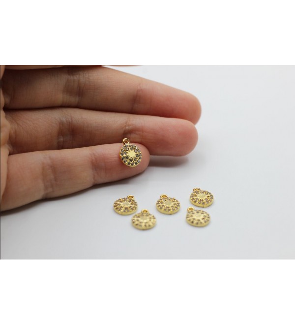 24K Shiny Gold Plated Star Charm, CZ Micro Pave North Star Charm, Zirconia North Star Charm, Gold Jewelry Making Supplies CZ-1039