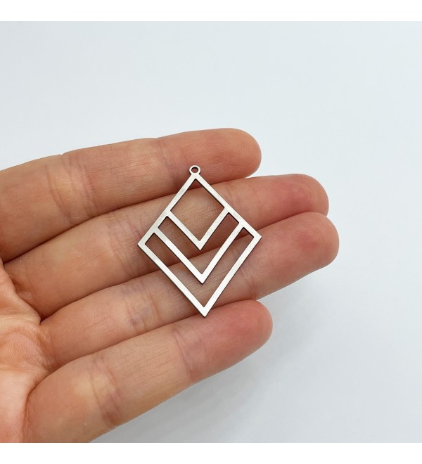 Stainless Steel Earring Charm, Geometric Earring Charm, Rhombus Steel Dangle Pendant, Earring Connector, Jewelry Supplies STL-3593