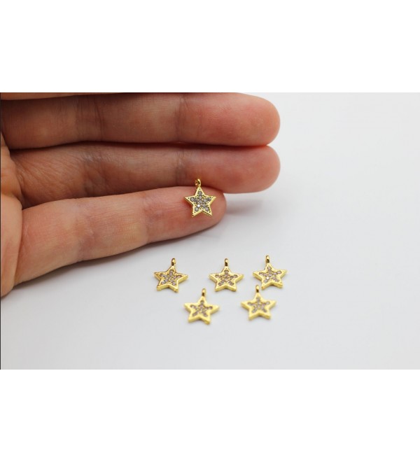 Gold Plated Star Charm, Cubic Zirconia Charms, Micro Pave Star Charm, Star Pendant, Gold Plated Jewelry Making Supplies CZ-1058