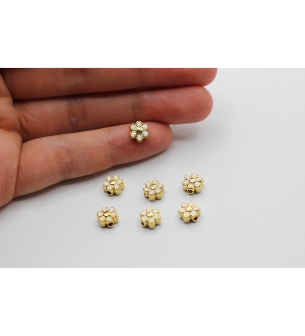 24K Shiny Gold Plated Flower Charm, Gold Flower Pendant ,Flower Bracelet Charm, Spacer Charm, Enamel Flower Charm, Spacer Beads CZ-1080