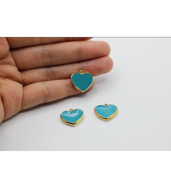 24k Shiny Gold Plated Enamel Heart Charm, Lovely Heart Pendant, Turquoise Heart Charm, Jewelry Supplies, Jewelry Making CZ-1065