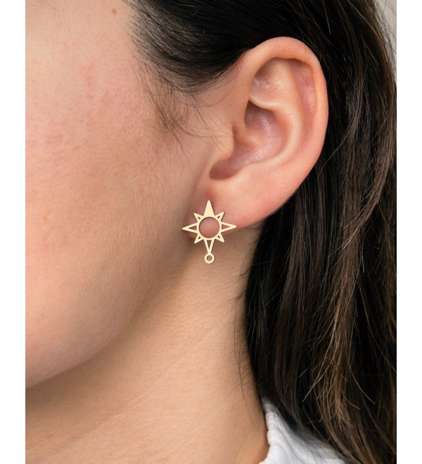 1 Pair Raw Brass Star Earrings, North Star Stud Earrings, 6 Brass Stud Earrings, Earring With Loop, Jewelry Making Supplies Earring Finding RW-1696