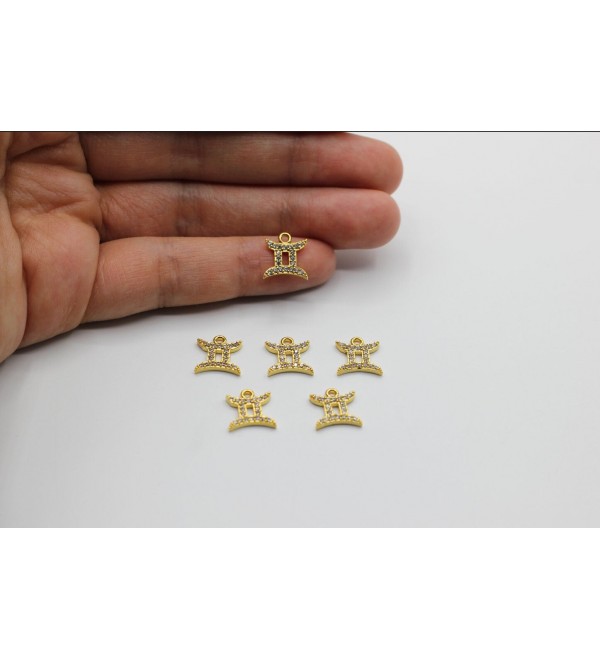 24k Shiny Gold Plated CZ Zodiac Signs Charms, Gemini Charm, Astrology Charms, Pave Zodiac Charms for Bracelet, Horoscope Charms CZ-1078