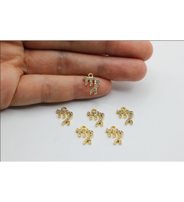 24k Shiny Gold Plated CZ Zodiac Signs Charms, Virgo Charm, Astrology Charms, Pave Zodiac Charms for Bracelet, Horoscope Charms CZ-1072