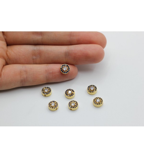 24K Shiny Gold Plated Round Cubic Zirconia Charm, Cubic Zirconia Beads, Mini Cubic Zirconia Connector, Gold Plated Charms CZ-1082