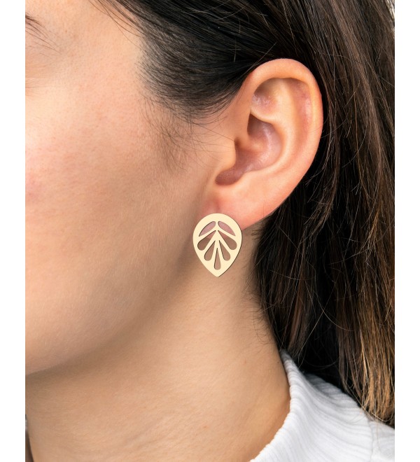 1 Pair Raw Brass Leaf Earrings, Leaf Stud Earrings, Oval Earrings, Laser Cut Brass Earrings Findings RW-1680