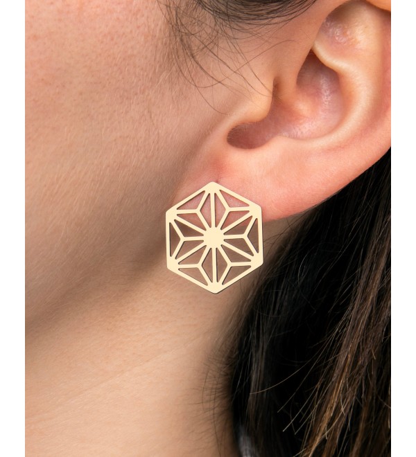 1 Pair Raw Brass Hexagon Earrings, Geometric Stud Earrings, Dainty Earrings, Brass Stud Earrings, Laser Cut Brass Earrings RW-1684