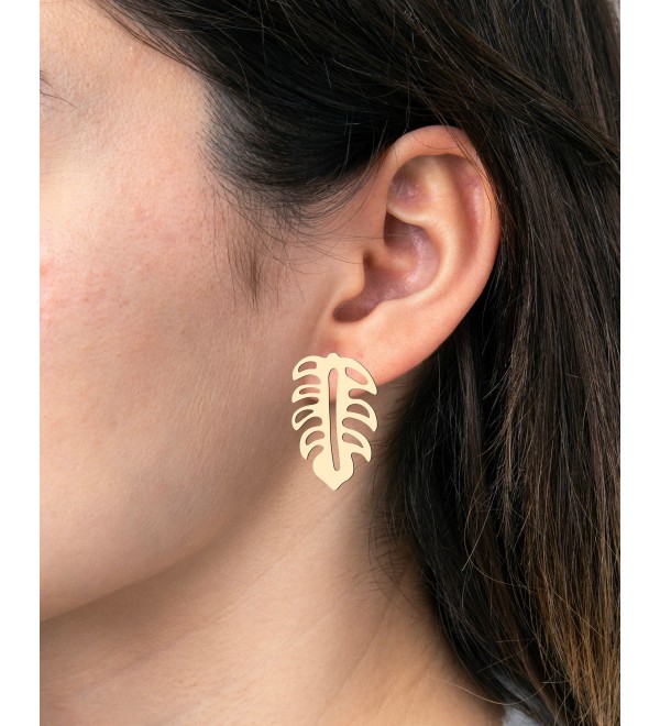 1 Pair Raw Brass Monstera Leaf Earrings, Leaf Earrings, Leaf Studs, Plant Earrings, Brass Stud Earrings, Laser Cut Jewelry Findings RW-1687