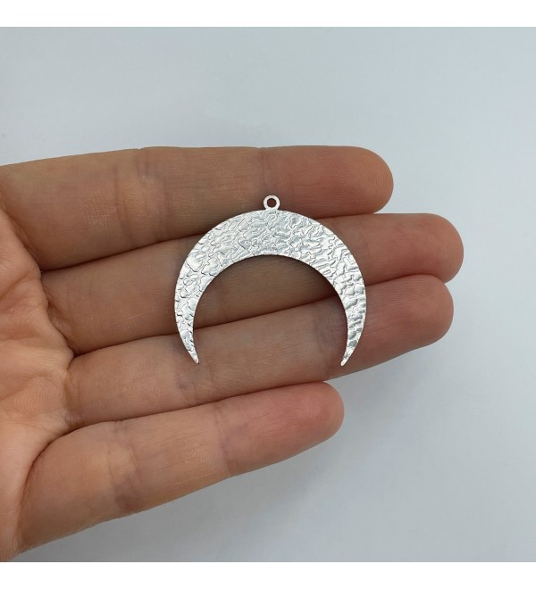 Hammered Stainless Steel Moon Connector Charm Pendant, Steel Geometric Connector, Laser Cut Jewelry Making Supplies 31x34x0.8 HS-3757