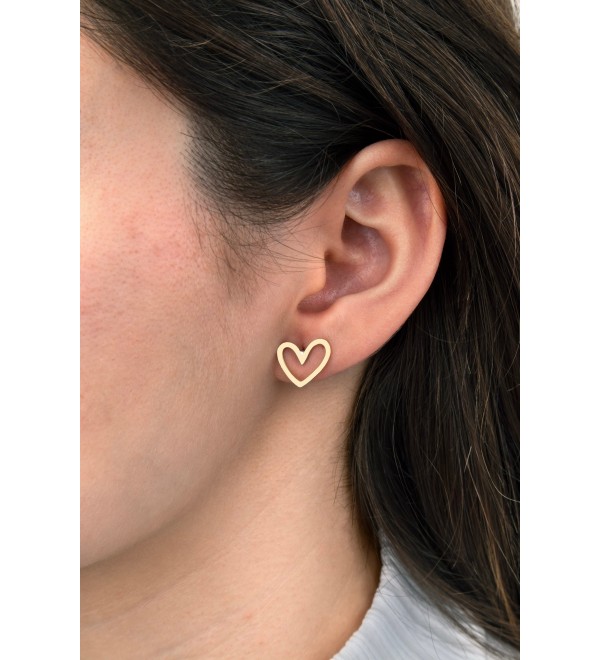 1 Pair Raw Brass Heart Earrings, Heart Stud Earrings, Minimalist Earrings, Brass Stud Earrings, Laser Cut Earrings Brass Findings RW-1653