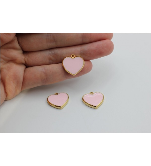 24k Shiny Gold Plated Enamel Heart Charm, Soft Pink Heart Charm,  Lovely Heart Pendant, Jewelry Making Supplies CZ-1085