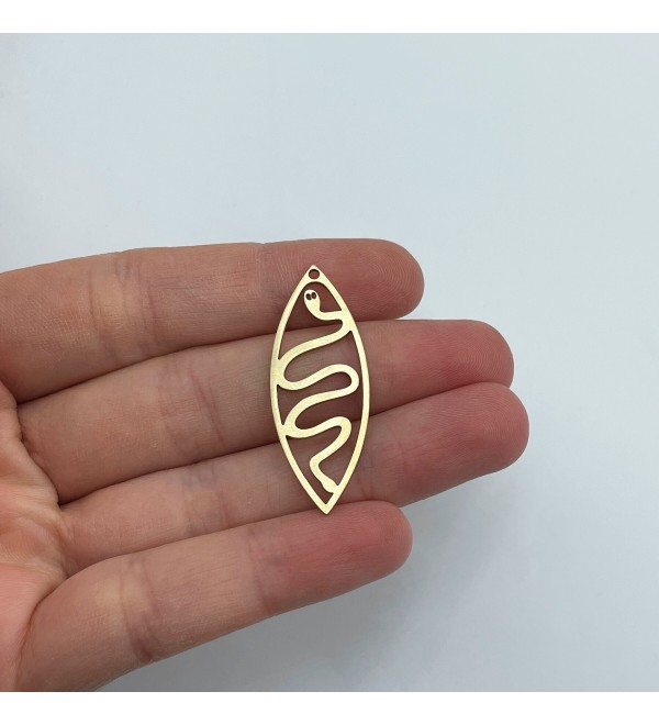 Raw Brass Snake Charm, Oval Snake Charm, Brass Findings, Laser Cut Earring Charms, DIY Jewelry Making Supplies 15x39x0.80mm RW-1789